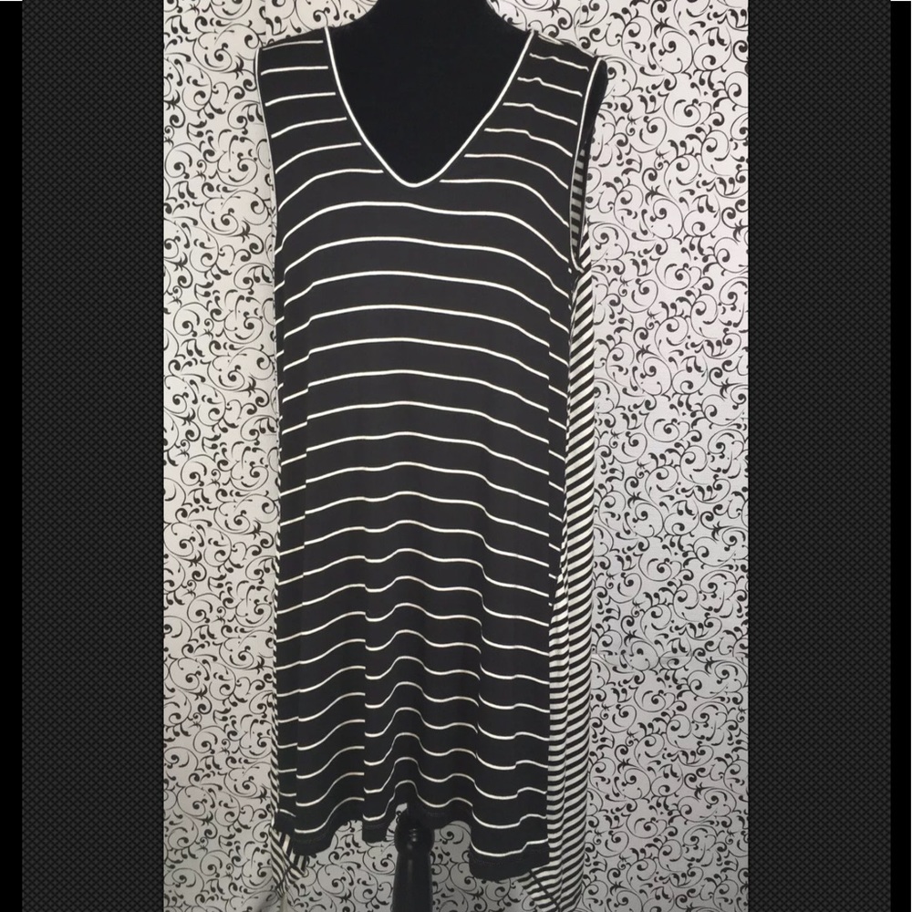 Max Studio Black/White Striped High/Low Dress - Picture 1 of 7